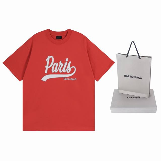 实拍图 顶级版本.官网品质 Balenci*Ga 巴黎.Ss24最新款，正面Enjoy Paris 艺术印花短袖T恤.砖柜同步.第一时间正品研制，欢印对比！面料