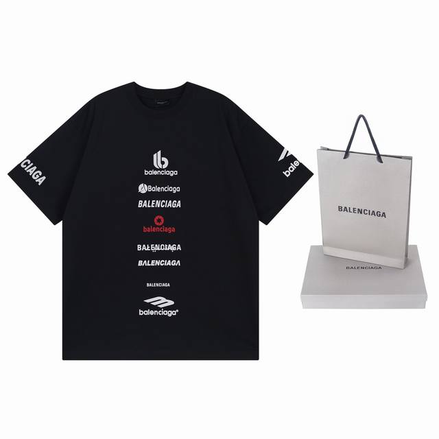 细节图 顶级版本.官网品质 Balenci*Ga 巴黎.多元素商标Logo短袖T恤 新款.所有图案细节颜色Y板定制，砖柜同步.第一时间正品研制，欢印对比！面料采