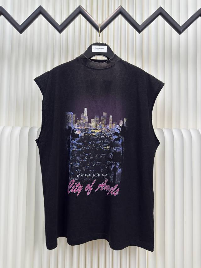 巴黎世家Balenciaga洛杉矶夜景背心短袖 正品开版-实体柜台-顶奢品质 秒杀市面一切版本 真 进口兄弟机！ 城市夜晚印花极为清晰，区别市场模糊不清国产白墨