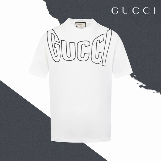 款号Sl199 Gucci古驰胸前大Logo字母刺绣圆领短袖 情侣同款 全套包装 三标齐全 区别市场通货 随意对比 纯棉280克高克重32支双纱 不起球 不褪色