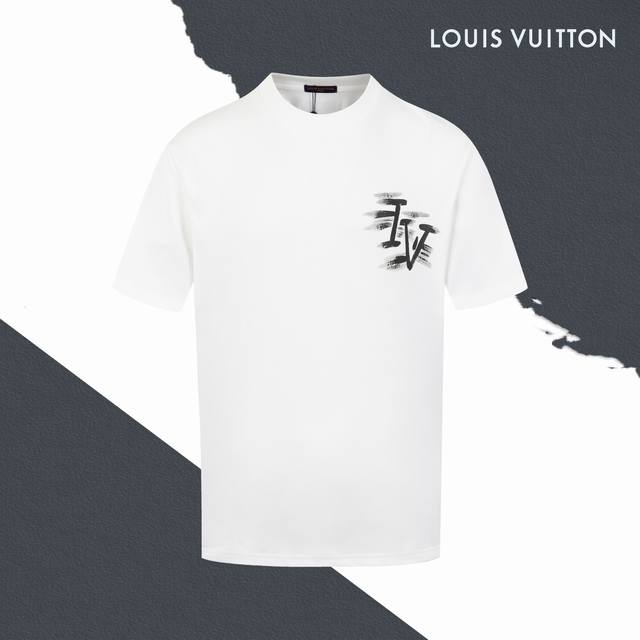 款号Sl197 Lv路易威登涂鸦字母Logo印花圆领短袖 情侣同款 全套包装 三标齐全 区别市场通货 随意对比 纯棉280克高克重32支双纱 不起球 不褪色 舒
