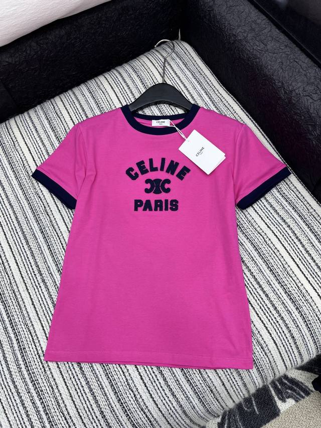 爆款现货 原单品质 Celin*｜25新品撞色刺绣短袖T恤 精致版型上身巨显瘦！ 定制最新字母贴布绣 低调奢华！ 时髦精必备单品解锁所有穿搭！ 认准我家品质！经