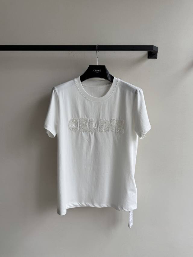 Celin*新款，重工钉珠刺绣Logo短袖T恤2色ＳＭＬ.
