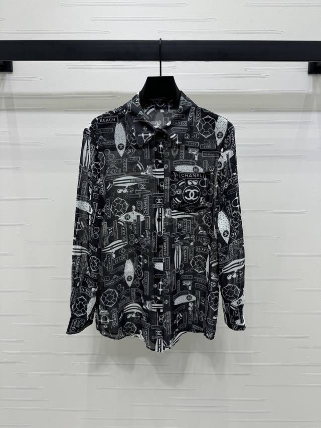 上新原单高端品质 Chane* 2025春夏最新系列！印花长袖衬衫！定制进口斜纹稠材质 质感光泽 垂顺有型 通体满印双C字母印花元素 彰显品牌调性 凸显香家贵气