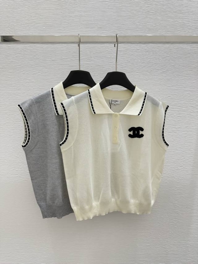 Ch家 夏季新款 圆领针织背心 颜色：白色 灰色 尺码：36.38.40
