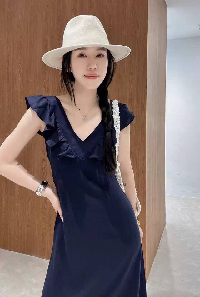 连衣裙 爆款出货！高品质重磅亚麻两色荷叶边连衣裙！巨美爆款！时尚气质优雅显瘦连衣裙！橘黄色.蓝色 Smlxl