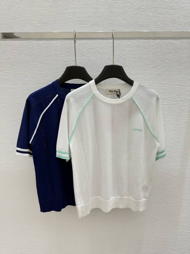 M家 夏季新款 圆领针织短袖 颜色：白色 蓝色 尺码：36.38.40