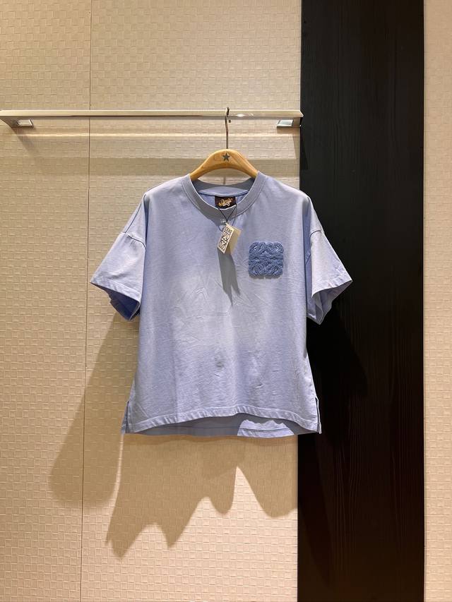 新款立体毛巾刺绣Logo徽章装饰 渐变扎染宽松T恤下摆开叉 休闲百搭绿色蓝色 Sml