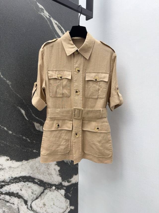 Rl 25Ss 春夏新品老钱风穿搭长期主义卡其色工装风亚麻外套 气质翻领卷边袖设计上身巨显瘦 低饱和度浅卡其色很衬肤色很显白 版型百搭不挑人日常出门绝对不会撞款