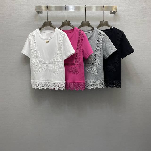 Di*25Ss 精致圆领金属扣点缀重工定位绣花上衣，高级面料，颜色:图片4色，面料：精纺棉面料 Smlxl