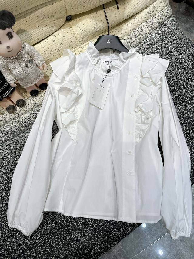Chane*木耳花边领衬衣 拼接荷叶边袖 非常有设计感 码数36 38 40