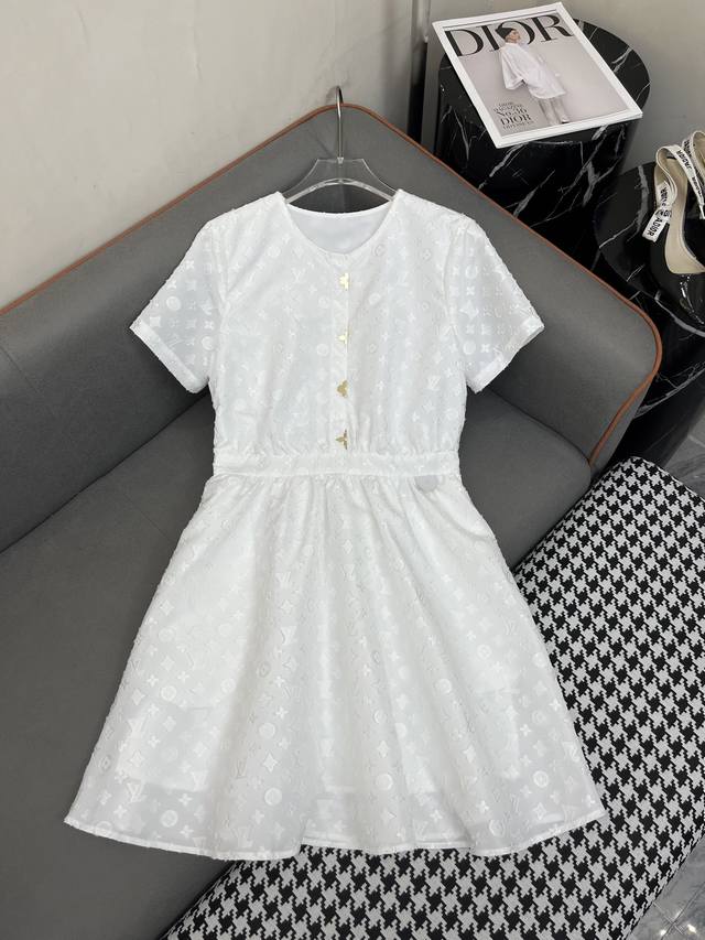 Louis Vuitto* 25Ss新款圆领连衣裙 老花提花面料 气质款 单色三码Sml