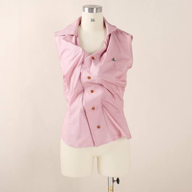 5Ss新款 25Ss春夏Vivienne Westwood面丝绸收褶衬衫。Smlp P ：粉色、白色