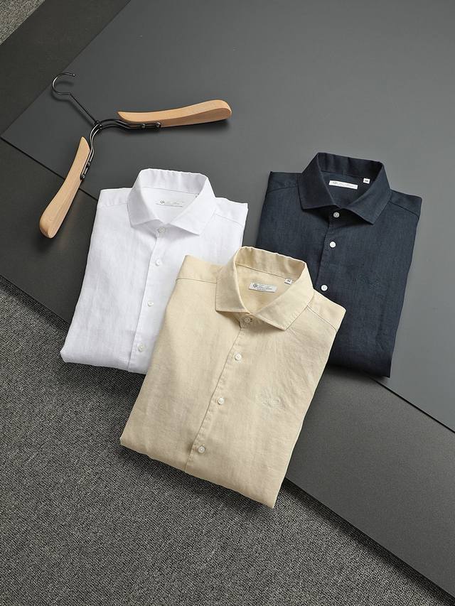 Loro Piana Ss25 春夏男装 春夏新品亚麻质地系列时尚商务休闲百搭男士短袖衬衣，采用优质100%亚麻面料，面料细腻透气性强，简约大气上档次 超级无敌