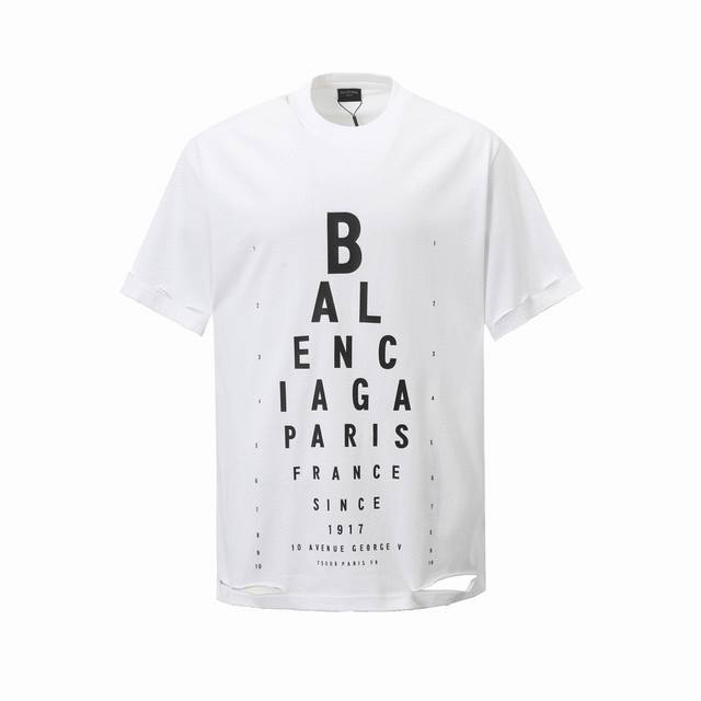 Balenciaga巴黎世家 25Ss 字母印花重工破坏短袖T恤 破洞工艺强调衣物自然磨损和老化美感 独家定织定染高克重紧密精梳棉面料 质感柔软舒适上身非常有型