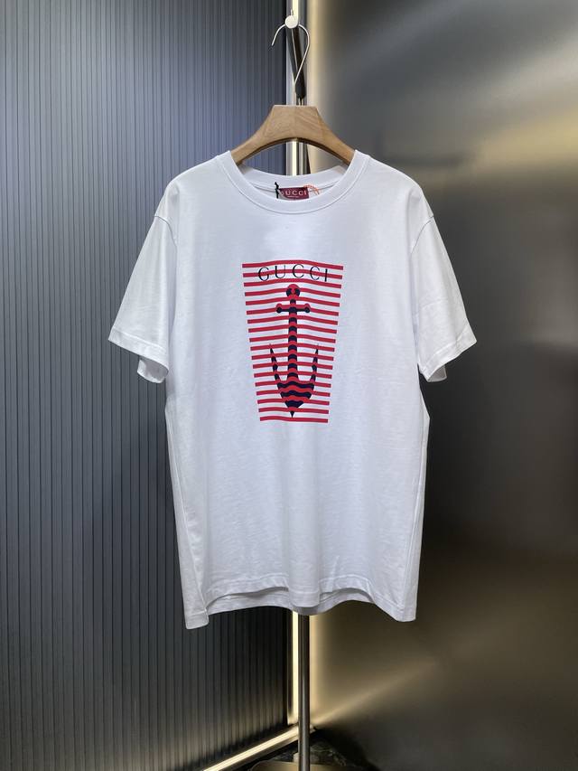 Gucci 顶级原单 25Ss夏季新款 字母船锚印花圆领短袖T恤丨独家Yb开发！高版出品！真的毫无抵抗力 夏天真是拒绝不了！一整个上身就不想脱下的舒适绝佳亲肤感