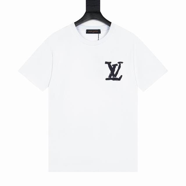 款号Y822 Louis Vuitton2025S新品走秀款 涂鸦字母Logo印花T恤，采用280克36支活性环保面料，同缸定织定染原版同色螺纹，高端印花工艺，