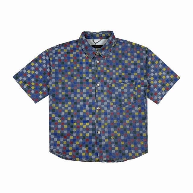 Lv 彩色棋盘格拼色牛仔衬衫 码数Xs-L
