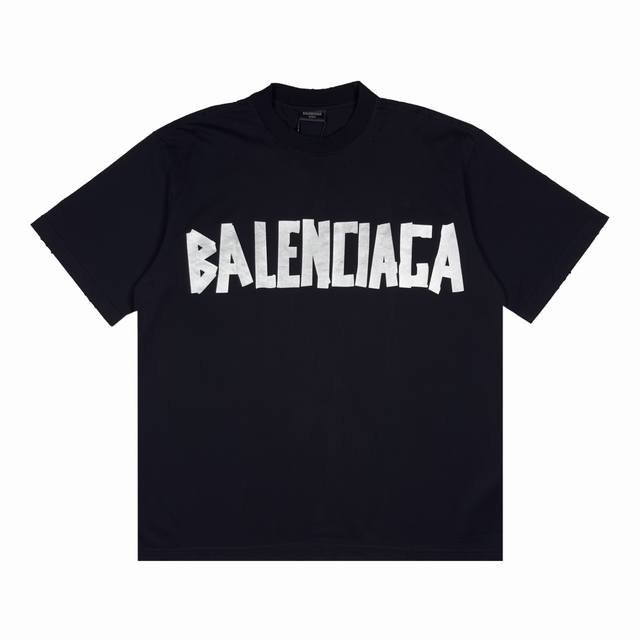 Balenciag* 巴黎世家 烫银胶带印花短袖 码数Xs-L