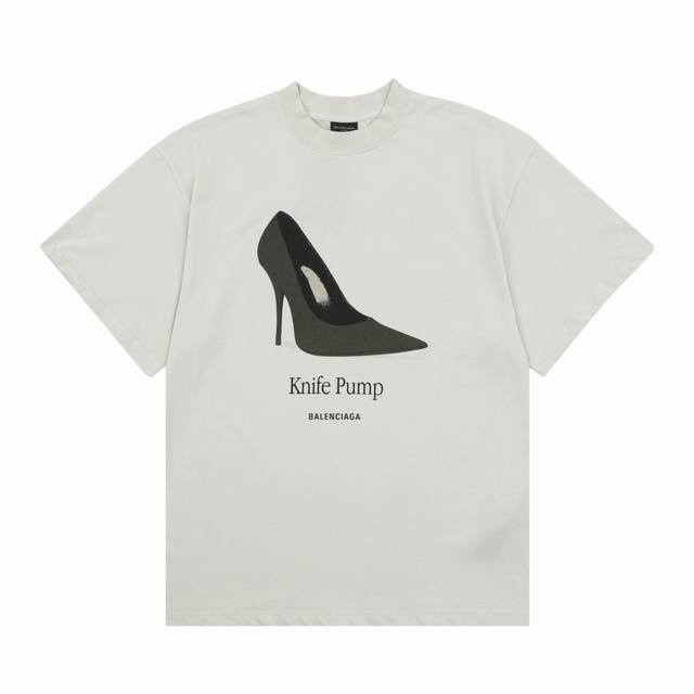 Balenciag* 巴黎世家 高跟鞋印花短袖 胸前椭圆机直喷印花 无色差效果立体 廓形裁剪 码数Xs-L