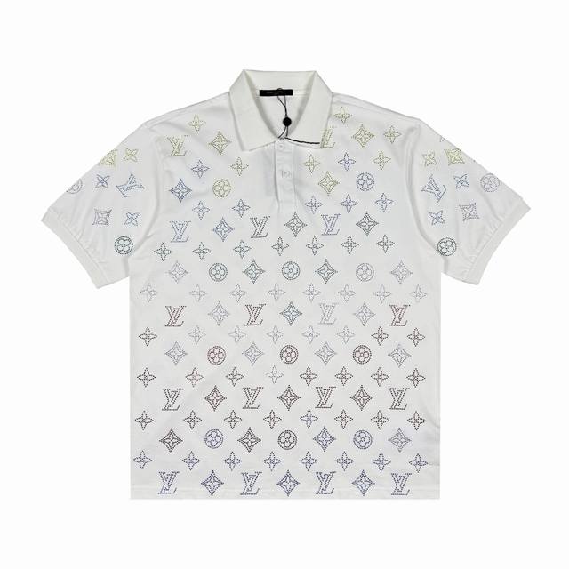 Lv 彩色烫钻老花翻领Polo短袖 码数Xs-L