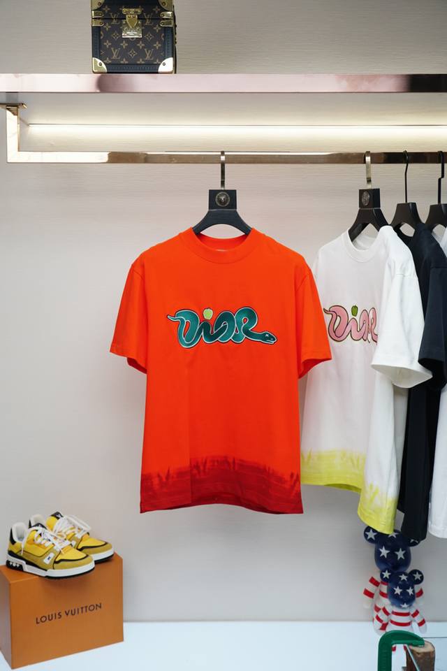 Dior 迪奥 2025春夏新款男女同款短袖T恤，！定制专属纯棉面料，定制原版工艺螺纹，胸前重工字母Logo工艺设计！简约大方，从容百搭，档次极高，完美融入时尚