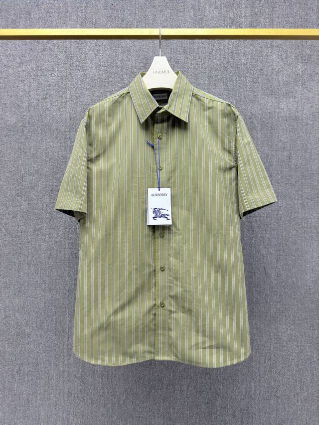 Bb-Z， ,B*Rberry 25Ss当季新品 条纹棉质短衬 棉质提花面料 舒适透气 Logo扭扣 开合门襟 常规休闲版型 男女同款 精工制作 高级质感 绿色