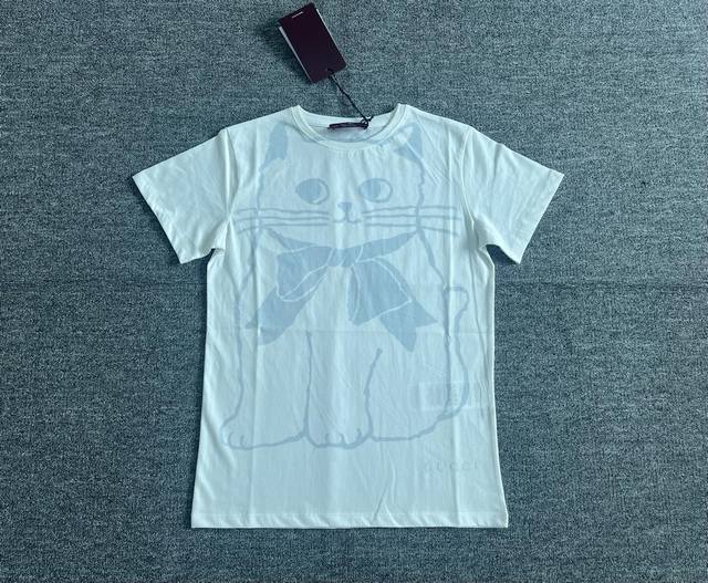 Gu-W， ,成品印花大猫咪T恤，原版开发， 白Sml，现货发售
