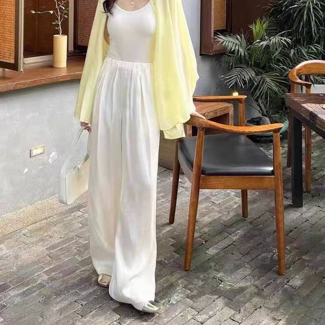 裤子 夏新莱赛尔铜氨丝阔腿简洁优雅气质舒适休闲裤 白色 橙色 黄色 浅黄 紫色 粉色 6色四码 S M L Xl