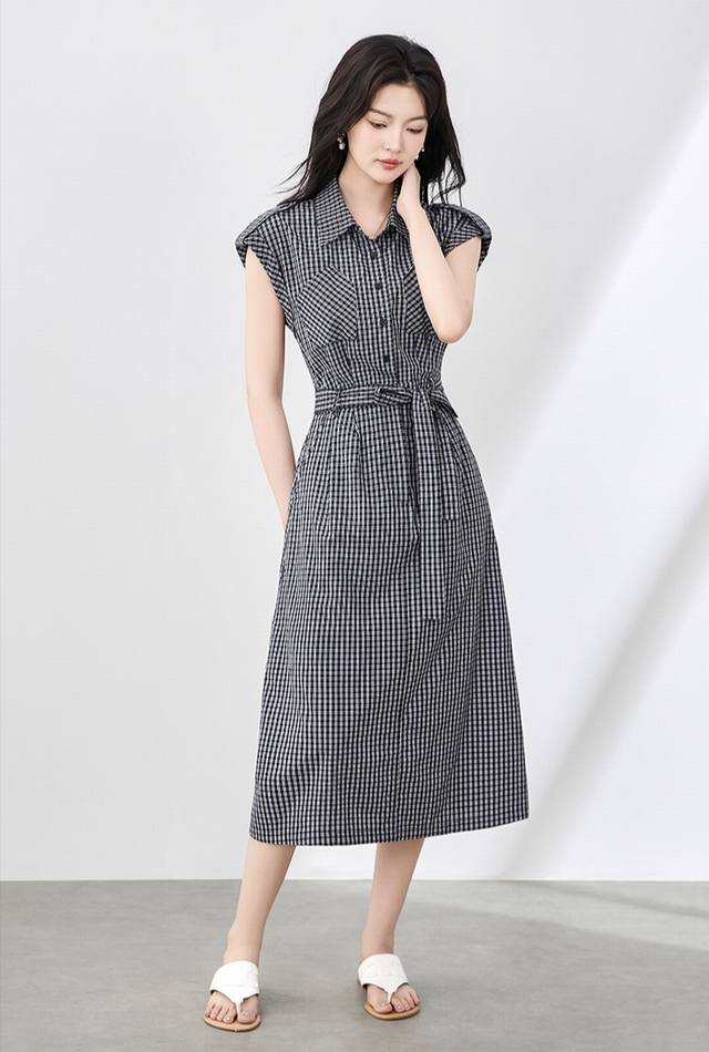 连衣裙 夏季新款 法式通勤黑白格连肩袖收腰显瘦休闲时尚连衣裙S一Xl