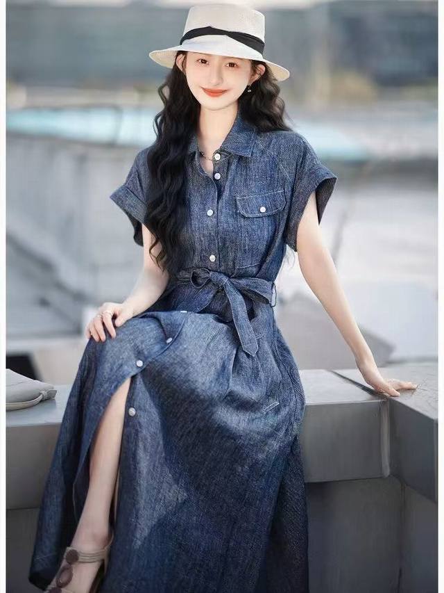 连衣裙 墨尔本亚.麻连衣裙呼吸感 亚.麻 透氣 欧式简约 松弛感连衣裙1色4Smlxl