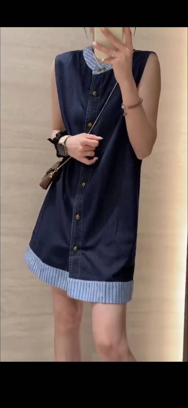 连衣裙 夏季新款 设计师款小众复古甜酷辣撞色无袖牛连衣裙 Smlxl