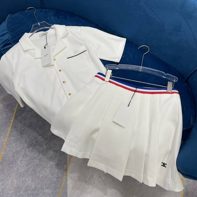 裙子 Polo衫 Celine 春夏新款青少年运动风套装秒回高中少女时期 刺绣Polo衫纯净的白色谁不爱呢~