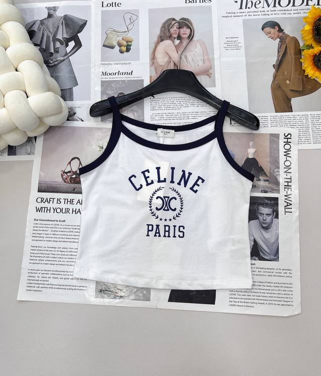 Celine 25Ss麦穗字母印花背心春夏新品绝绝子、字母背心太了！这件Top闭眼入 万能百搭 时髦洋气、露腰又显瘦！上身效果惊艳 好看到爆炸！！整件采用德国进