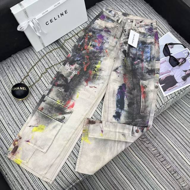 强烈推荐Acne Studi*S 25Fw早秋新款 泼墨做旧牛仔长裤丨独家Yb开发！高版出品！男女同款！独特的印花设计风格！3D印花元素还得是Acne！泼墨油画