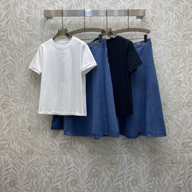 Low*25Ss 精致圆领简约大方T牛仔半裙套装 ，高级面料，颜色:图片2色，面料:精纺棉牛仔棉面料 Smlxl
