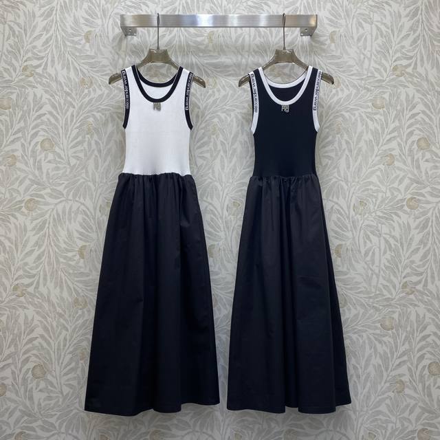 Aw*25Ss 性感U领金属扣点缀Ab料结合设计收腰连衣裙，高级面料，颜色:图片2色，面料：针织精纺棉面料 Smlxl