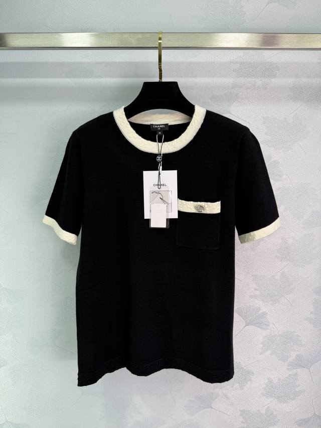 Chane*25A手工坊系列 经典高级黑白撞色拼接 小口袋装饰Yb开模Logo五金纽扣装饰 高级时髦气质百搭 尺码Sml。T226B