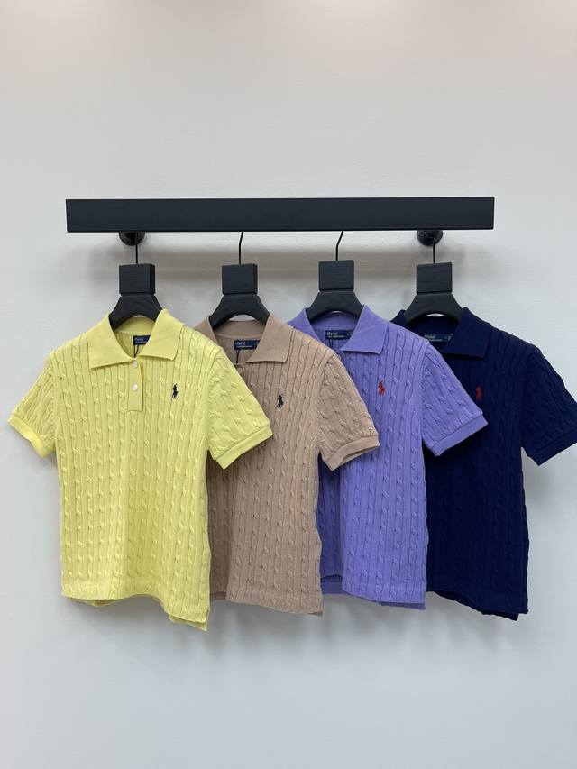 Ralph Laurrn*拉夫*25新款Polo针织翻领短袖 定制Yb羊毛纱线织造 透气舒适 弹力好穿 针织翻领半开襟上衣剪裁 通体利用钩针肌理交织 勾勒出绞花