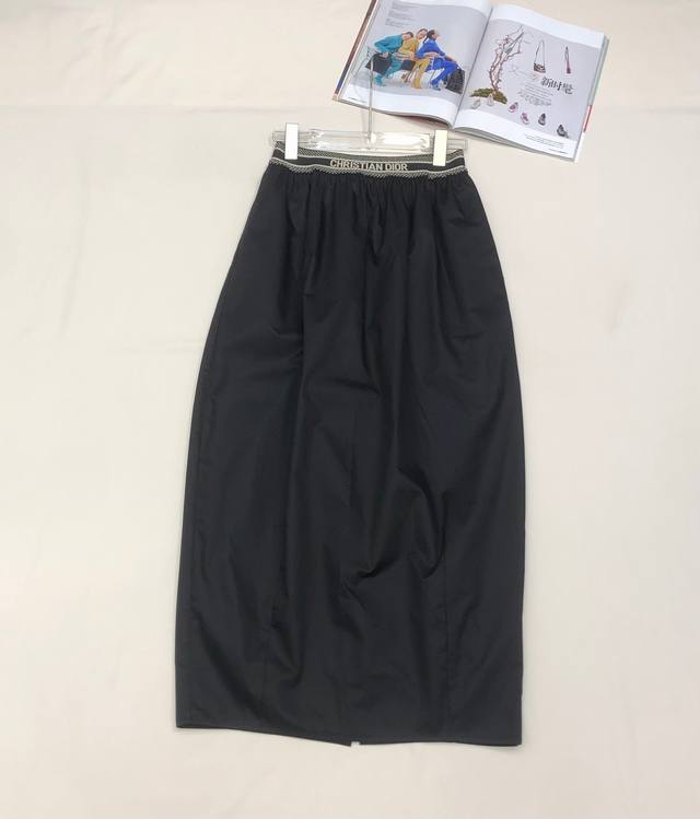 4Ior2025夏季新款净色花苞半裙高腰显瘦腰头拼接Logo织带橡筋高品质黑色Sml