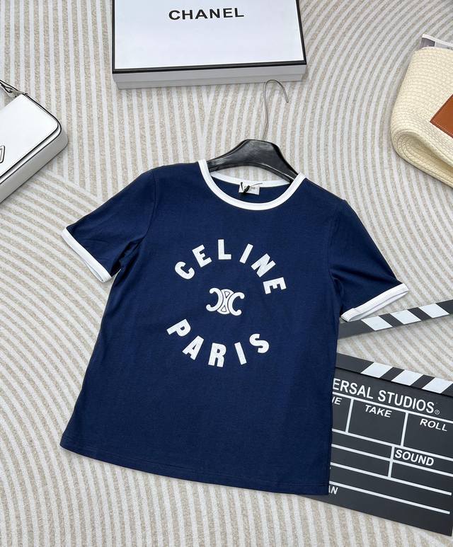 Celine 撞色植绒字母短袖T恤 原版定制撞色包边 定位植绒印花字母低调奢华 经典单品时髦又高级！ 主打日常休闲 现代经典简约时尚风格，融合标识植绒字母，柔棉