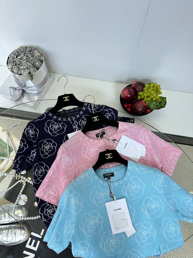 25Ss 小香山茶花系列 冰丝针织短袖上衣1 Size S M L