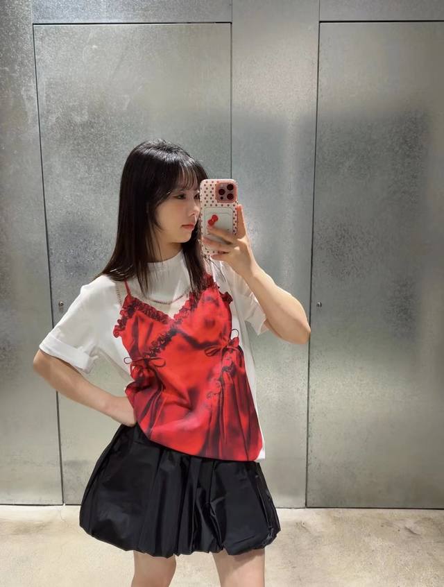Simone Rocha 2025春夏撞色印花宽松T恤 吊带印花 Sml