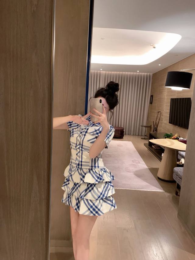 Burberr*订制经典格子衬衣连衣裙Sml