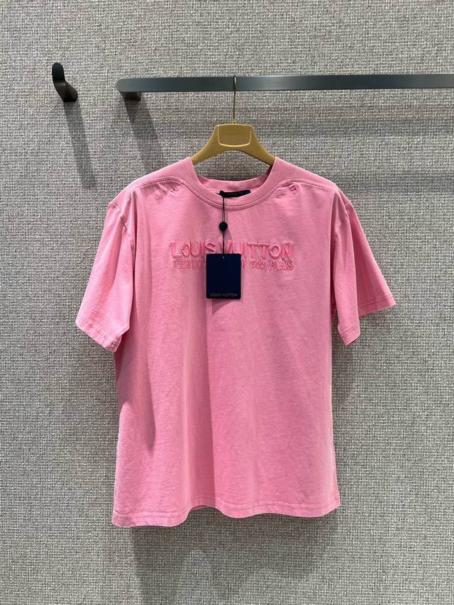 Louis Vuitto* 25Ss春夏新款 字母刺綉水洗罗纹短袖T恤丨独家Yb开发！高版出品！胸前和衣领分别刺绣老花花卉孔眼 Logo标识刺绣 100%棉水洗