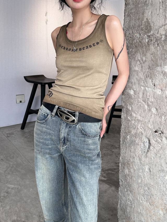 克罗心｜新款炒色背心，修身背心采用更加有包容性的高弹面料，整身炒色喷色洗水做旧工艺，显瘦显瘦 尺码Sml