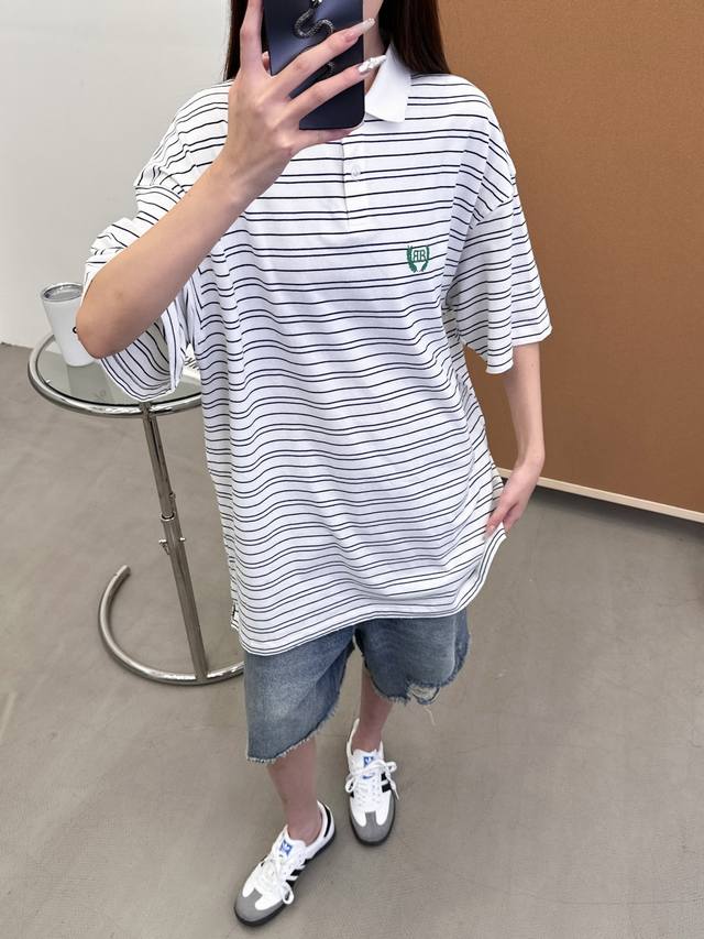 巴黎 ｜ 新款Polo短袖，成衣洗水吊磨工艺加经典刺绣标，男女同款时尚条纹面料，尺码Sml