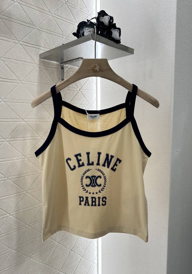 Celin*2025新品上架 细肩吊带背心 定制Yb斜纹全棉材质 质感舒适 弹力透气 细肩吊带背心版型 裁剪简约时髦 通体肩带领口与大身形成碰撞色彩 胸前字母徽