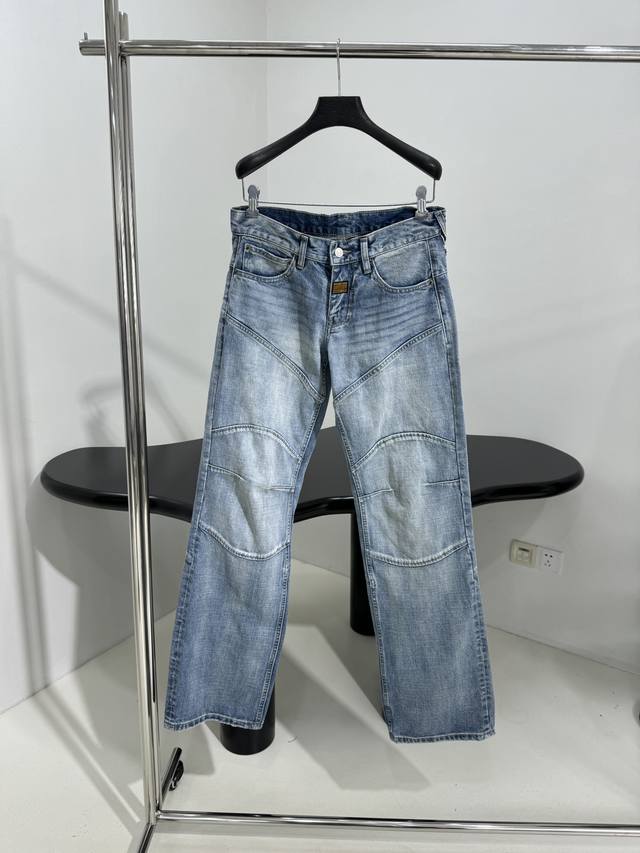 新品Baggy廓型口袋牛仔裤 Large Baggy 蓝色日本牛仔布 整件破缝解构拼接设计 中腰设计背面B标识牛仔拼布 洗水很好看 宽松有范 男女同款 ：牛仔蓝