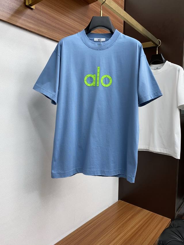 Alo 2025Ss春夏新款 珍珠钻图案 圆领短袖T恤 高品质 手感柔软 定制纯棉面料 做工精细 男女同款 S-2Xl